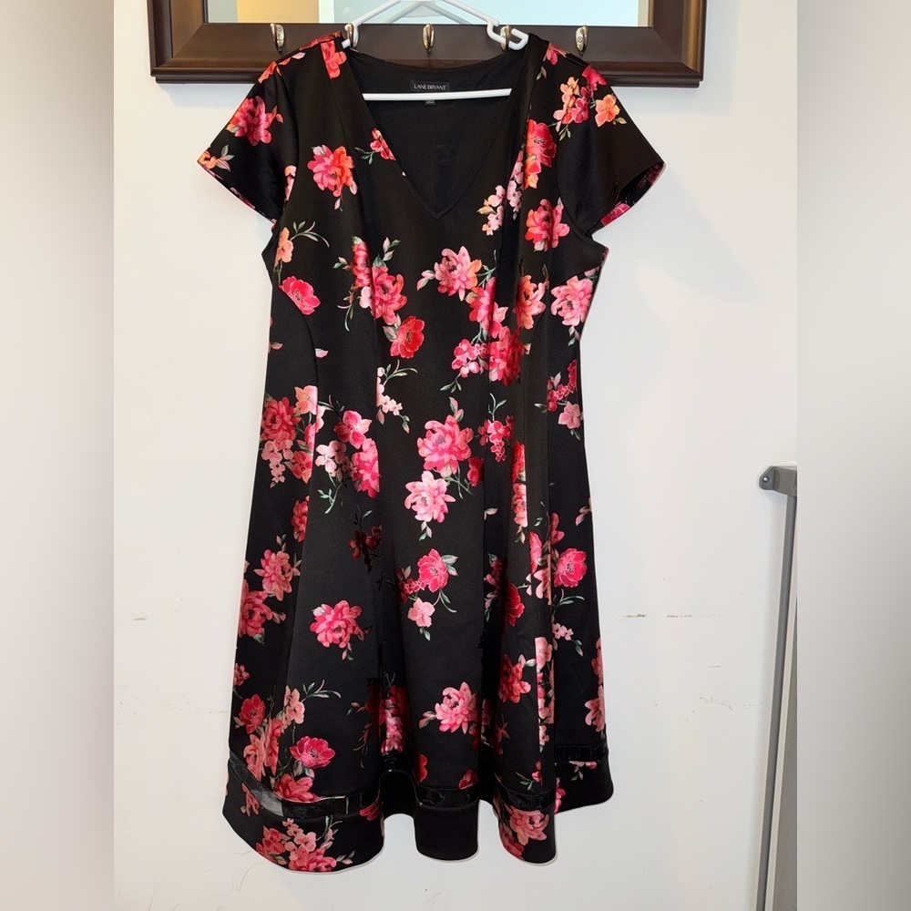 Lane Bryant Black Dress with Pink Floral Design Size 18/20 Plus